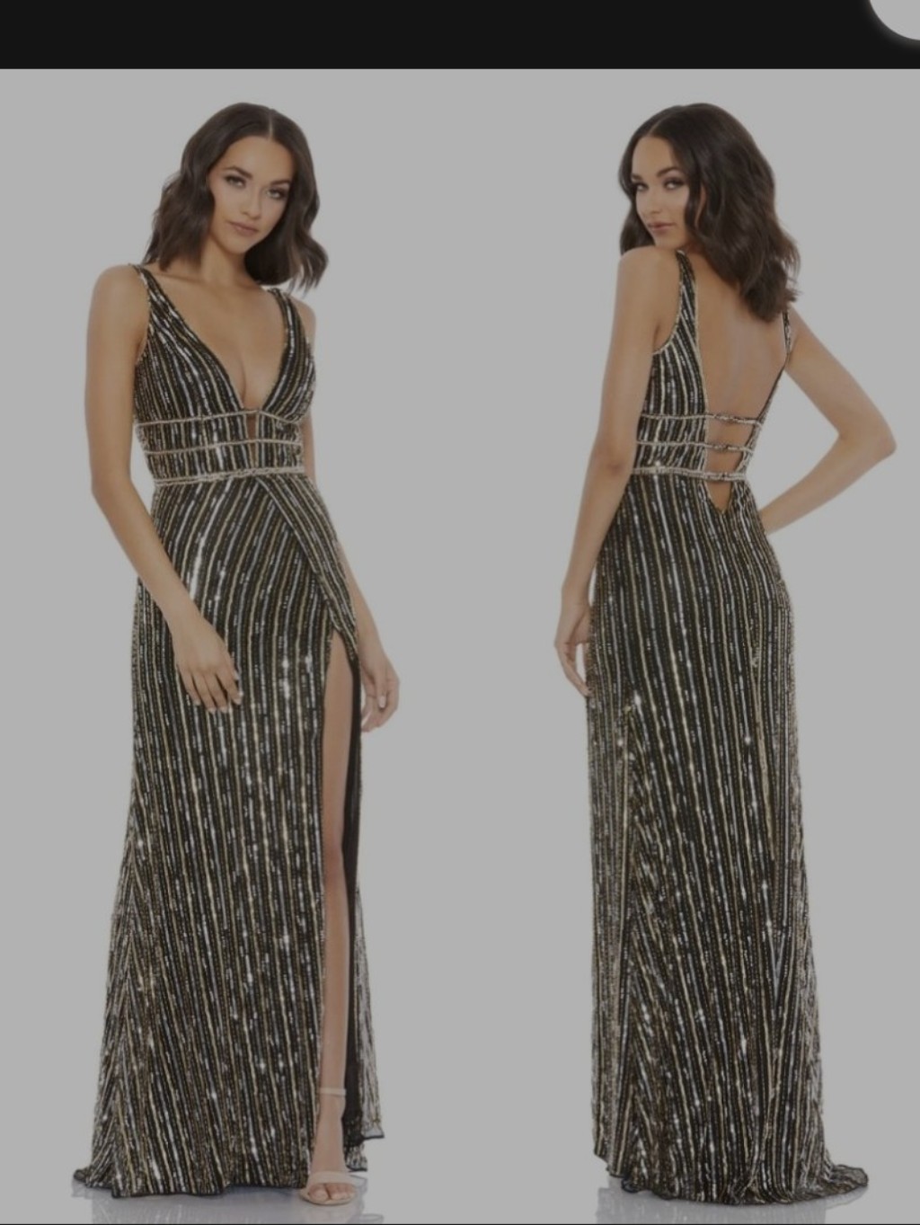 Mac Duggal Nwt Seqin Embellished Plunge Neck Leg Split Badazz Perfect Gown Sz 6